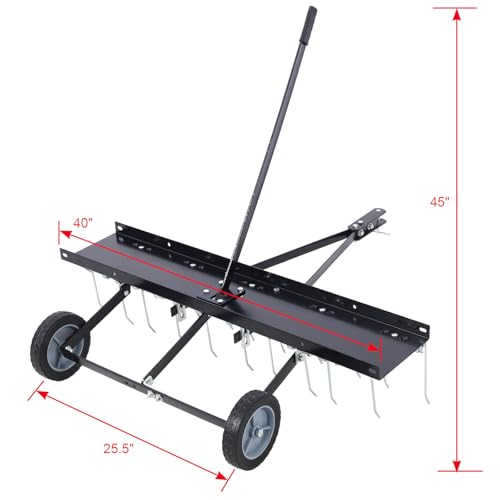 40-inch 20 Spring Steel Tines, Dethatcher ATV or Mower, Tow Behind Lawn Rake with Lift Handle for Garden Farm Grass, Black - Thumbnail 2