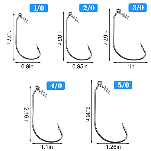 Bass Hooks Worm Hooks, 50Pcs Twistlock Fishing Hooks Swimbait Hooks With Centering Spring Pin Weedless Hooks Fishing Hooks For Soft Fishing Lures Bait Size 1/0-5/0 #TOP1