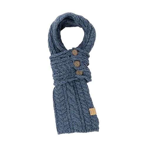 Image of Aran Traditions Cable Knit Wrap Button Scarf (Denim Blue Mix)