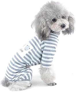 SELMAI Pet Shirt Dog Clothes for Yorkie Soft Cotton Breathable Pajamas Colorful Stripe Large Cat Apparel Sleepwear Outfit Easy on Doggy Costume Jumpsuit for Puppy Walking Training Outdoor Grey S