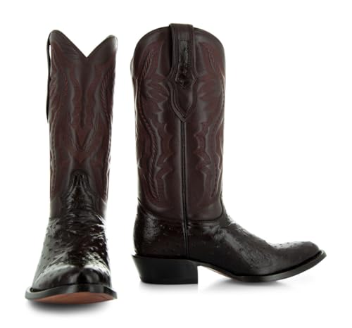 Soto Boots Men's Ostrich Print Cowboy Boots H7002(Brown, 9)