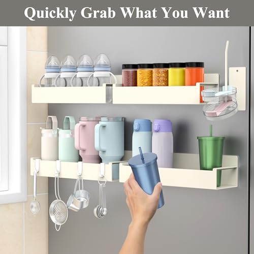 Image of HuggieGems Magnetic Water Bottle Holder for Refrigerator, Cup Holder Organizer for Stanley and Tumbler for Kitchen, 4 Pack, Cream White