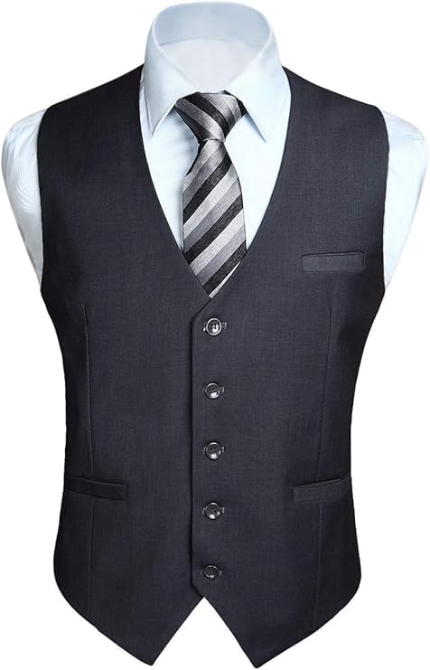 hisdern Men's Suit Vest Business Formal Dress Waistcoat Vest with 3 Pockets for Suit or Tuxedo Charcoal-picture-14