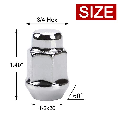 Image of 20PCS Chrome Bulge Acorn Lug Nuts, 1.4 inch, 1 /2-20 | Closed End, Cone Seat, 19mm Hex Wheel, For Bronco Cherokee Liberty Mustang Ranger Explorer YJ TJ KJ KK ZJ WJ WK XK MJ XJ