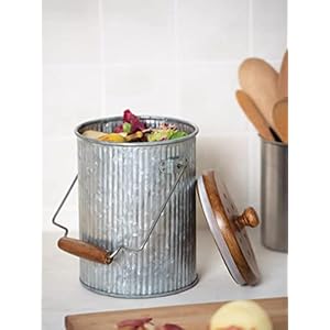 Gardener’s Supply Company Galvanized Compost Pail | Sturdy Metal Vintage Style Crock with Lid for Organic Composting Kitchen Countertop Waste Bin | Holds 1.5 Gallon of Food Scraps