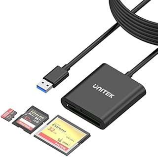 Unitek USB Card Reader 3-Slot USB 3.0 Compact Flash Card Reader, Read 3 Cards Simultaneously, Aluminum Memory Card Adapter CF, TF, SDXC, SDHC, SD, Micro SDXC, Micro SD, Micro SDHC- 4FT (Black)
