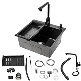 Lavello da cucina in acciaio inox, 50 x 45 x 20 cm, con rubinetto estraibile, scolapiatti e cestello scolapiatti, dispenser di sapone e valvole angolari, lavello da incasso, antiruggine, protezione