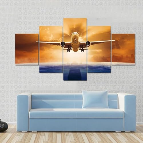 Tableau deco murale avion en 5 parties pour salon grand format