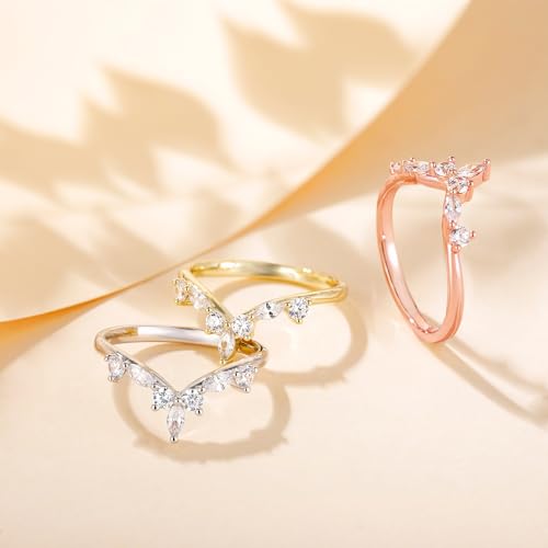 Mameloly Wedding Bands for Women Marquise & Round Shaped Stackable Cubic Zirconia CZ V Shape Curved Engagement Rings for Her Size 3-123