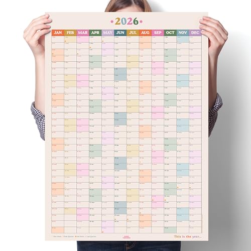 Good Tuesday - 2026 Year Wall Planner, This is the Year, Portrait Layout - With Week Numbers & Moon Phases - Non-Toxic Vegetable Ink, 150GSM Bleed-Proof Paper, UK Made, 49 x 70cm
