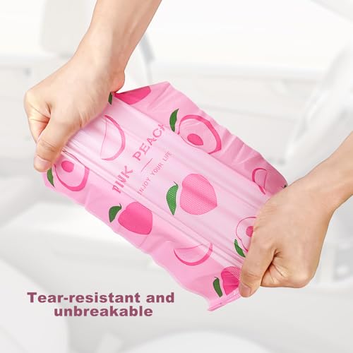 Image of Car Trash Bag Hanging Disposable Car Garbage Bag Pack of 200 Small Auto Trash Bag for Car with 4 Hook for Car Kitchens Bedrooms Offices During Travel and Camping (Pink)