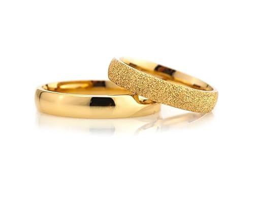 gumuscum Ensemble d'alliances de 4 mm plaqué or 14 carats pour couple, ensemble d'alliances assorti personnalisé pour homme et femme