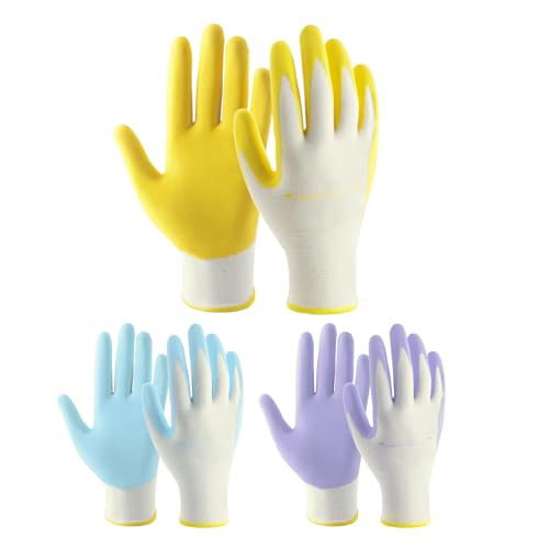 Handlandy Womens Gardening Gloves, 3 Pairs Breathable Nitrile Coated Yard Work Gloves cover