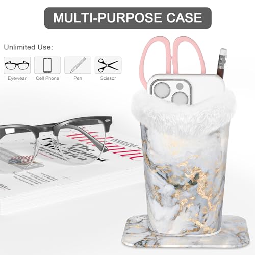 Image of Eyeglasses Holder,Plush Lined PU Leather Pattern Stand Case with Magnetic Base,Unisex for Women Men