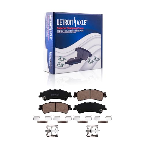 Image of Detroit Axle - Rear Brake Pads for 1999-2006 Chevrolet Silverado 1500 GMC Sierra 1500, Avalanche Suburban Yukon XL 1500 Astro Cadillac DTS DeVille Safari Tahoe Ceramic Brake Pads Replacement