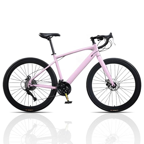 CUIOT 自転車 ロードバイク 700c 700×28c 24段変速MTB 高炭素鋼フレーム 前後ディスクブレーキ器 ドロップハンドル 初心者向け 入門級 通勤 通学 快適走る グラベルロードバイク,ピンク