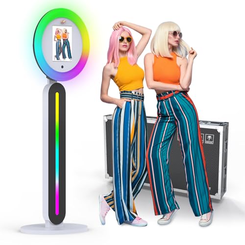 Portable Photo Booth for iPad 10.2in 10.9in 11in, Software Remote Control RGB Light Ring Music Sync, Selfie Photobooth Shell Machine for Parties Rental (A2)