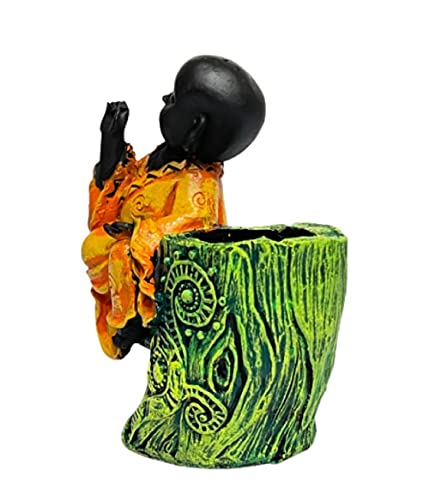 Image of AUGEN Pen Stand Decorative Hand Painted Yellow Buddha Design Stationery Holder | Gift Item | Table Top Decor (2046)