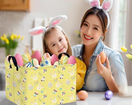 Image of Large Rectangular Easter Baskets Empty Waterproof Boy Toy Box Foldable Kid's Gifts Storage Bin Spring Room Decor(Gift Box Rabbit Egg)
