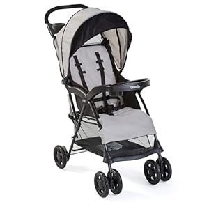Kolcraft Cloud Plus Lightweight Toddler Umbrella Baby Stroller with Large Storage Basket and Canopy, Reclining Seat, Child and Parent Trays, Compact Easy Fold for Summer Travel – Slate Gray
