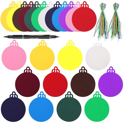 DECYOOL 168 Pcs Round Hanging Gift Tags Sign Christmas Tree Blank Labels Ornaments in 12 Colors with 168 Pcs Ribbons