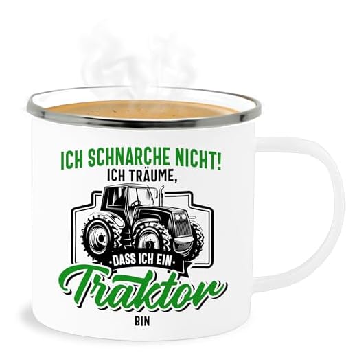 Emaille Becher Blechbecher - Traktoren - Tassen - Ich schnarche nicht ich träume dass ich ein Traktor bin schwarz bunt - 300 ml - Weiß Silber - landwirt schnarch tasse landwirtschaft mit trecker