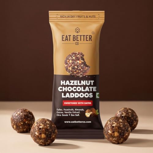 Hazelnut Chocolate Sugar-Free Laddoos | High Protein & Instant Energy | 95% Dry-Fruits - Healthy Chocolate – Healthy Snacks | Energy-Bar Replacement (Pack of 4-40gm)