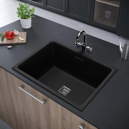 Johnson Qubix Black Quartz Kitchen Sink with Waste Coupling | 24