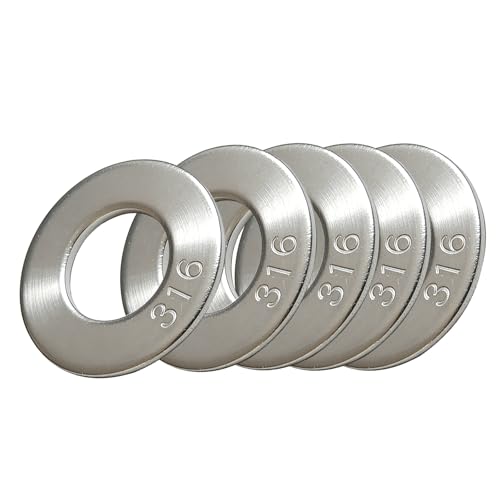 5-Pack 7/8" 316 Stainless Steel Flat Washers – Marine-Grade, High-Corrosion Resistance – for Heavy-Duty Outdoor, Marine & Industrial Screw Bolt Use