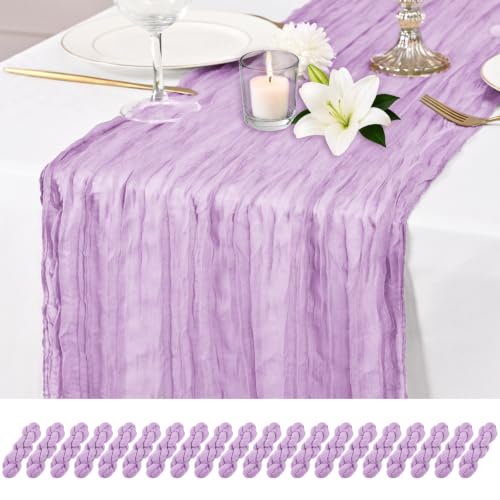 20 Pack Lavender Table Runner 17 x 108inch Cheesecloth Table Runner Rustic Boho Gauze Sheer Fabric Cheese Cloth Table Runners for Wedding Party Bridal Baby Shower Birthday Spring Table Decor