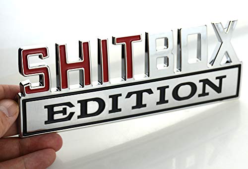 Image of 1Pc Big Size SHITBOX Edition Emblem 3D Badge Nameplate Decal Stickers Replacement for GMC Chevy Silverado 150 250 350 Car Truck (Chrome Red)