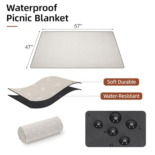 G GOOD GAIN Picnic Basket for 2 - Wicker Picnic Set with Waterproof Blanket| Large Picnic Hamper with Insulated Cooler & Cutlery Kit for Couples Camping,White Flower,15x11x7.5inch