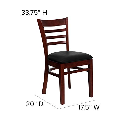 Image of Flash Furniture HERCULES Series Ladder Back Mahogany Wood Restaurant Chair - Black Vinyl Seat