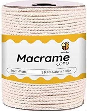Bloombee Massive 480 Yards Macrame Cord 3mm | Book Binding Cord |100% Natural Cotton Cord Rope | Macrame Craft | 3 Strand Twisted Macrame Rope | Wall Hanging, Plant Hanger, Rope Lights, Knitting