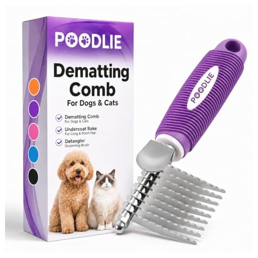 Poodle Dematting Fur Rake Comb Brush for Dogs and Cats - Long 2.5" Steel Safety Blades Metal Comb for Detangling Matted or Knotted Undercoat Hair