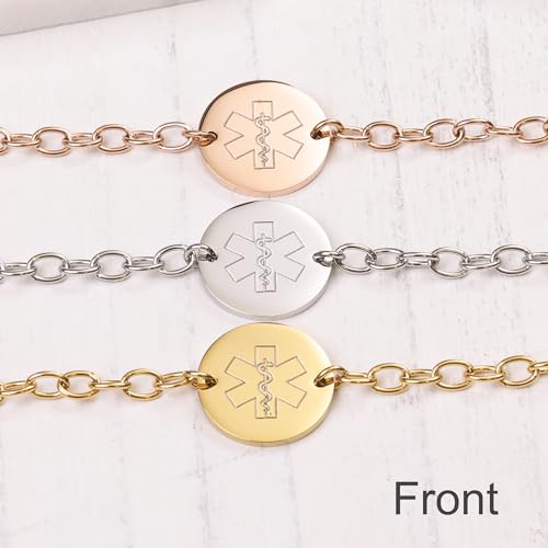Medical Alert ID Bracelet for Women, Stylish Adjustable Customized Medic Jewelry 18k Gold Rose Silver, Personalized Engraving, Hypoallergenic, Waterproof, Includes Gift Box & Med ID Wallet Card4
