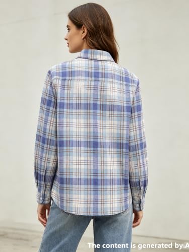 Image of SANGTREE Women and Girls Long Sleeve Flannel Casual Button Down Plaid Shirt
