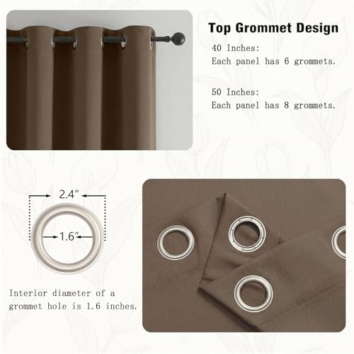 Image of Simplebrand Brown Window Valance for Kitchen 14 Inches Long 2 Panels Set, Room Darkening Valance Curtains for Living Room, Grommet Short Privacy Kitchen Curtains for Bedroom Kids Room, 40Wx14L