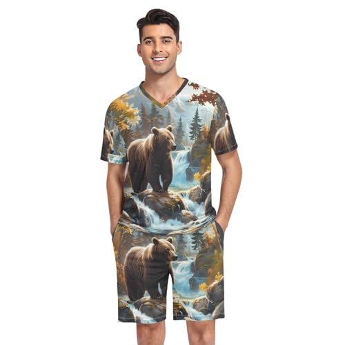 GAIREG Mens Pajamas Set Short Sleeve Summer Sleepwear S-XXL