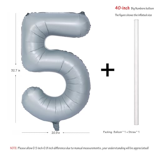 Image of 40 In Matte Gray Birthday Number Balloons 5 Helium Foil Mylar Balloon