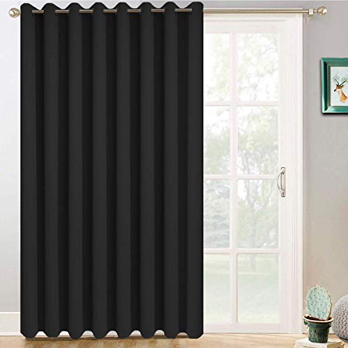 Yakamok Blackout Sliding Glass Door Curtains, Thermal Insulated Window Treatment Drapes for Patio Doors, Grommet Extra Wide Curtain Panels for Living Room, Bedroom (1 Panel, Black, 100W x 84L)
