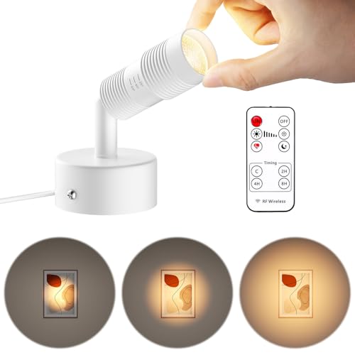 Image of Zoomable LED Spot Lights Indoor Uplighting with Remote & Timer, 5W Up Lights Indoor Dimmable Plant Spotlight Uplights Accent Lighting, Floor Spotlight Lamp with 5.9FT Plug Cord - White 1 Pack