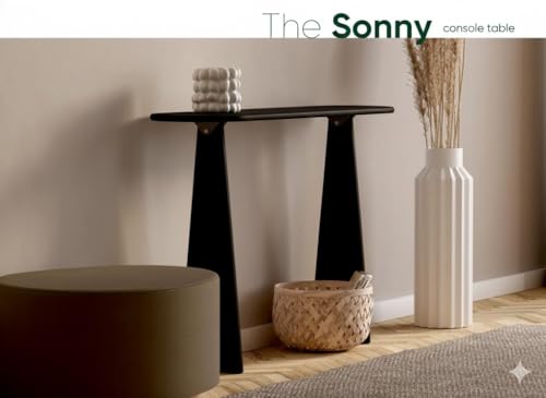 Image of Furniture Modern Solid Wood Console Table with Rounded Edges, Natural Finish, Minimalist Scandinavian Style Entryway Furniture (Style 2, Black, 140x30x80 cm)