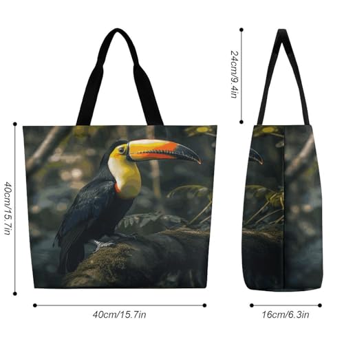 Women's Multi-Functional Shopping Bag，Colorful Toucan Printing Messenger Bag Shoulder Bag for Travel, Work, Shopping & Parties with Inner Pocket, Grocery Bag Lightweight & Water-Resistant2