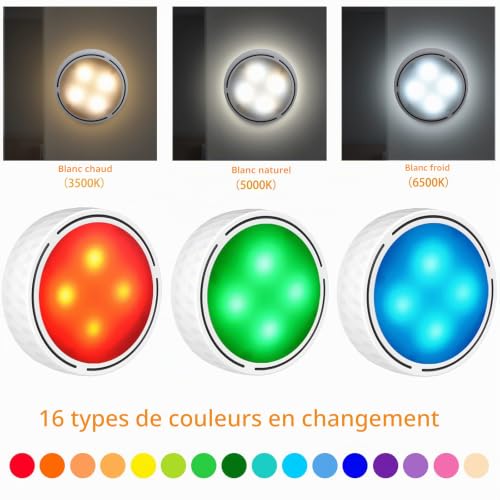 Lampe de Placard 6pcs Lumière Armoire 12 LEDs Bawoo Veilleuse RGBW 16 Couleurs Lampe Portable sans Fil Télécommande Éclairage Sous Meuble pour Cuisine, Couloir et Miroir [3 Piles AA] – vue 3