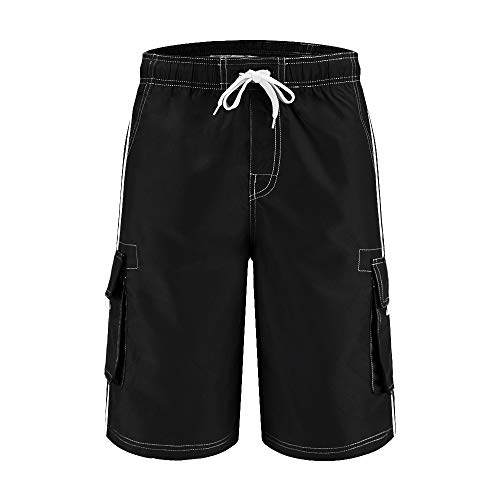 Wohthops Men's Swimming Trunks Quick Dry Beach Boardshorts Holiday Party Cargo Swimsuit Black #TOP2