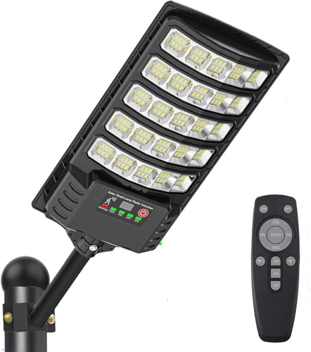 SENDALE 500W Lampione Solare Led Esterno con Telecomando,IP66 Impermeabile Lampada Stradale Solare con Sensore di Movimento,6500K Lampioni da Giardino Esterno Solari per Garage Strada