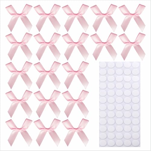 Hgzgch 60pcs 1.7 Mini Pink Ribbon Bows Decor Small DIY Satin Bows for Crafts Little Bows for Gift Wrapping Tiny Bow Stickers for Scrapbook Treats Balloon Cake Hairstyle Candle Decorations