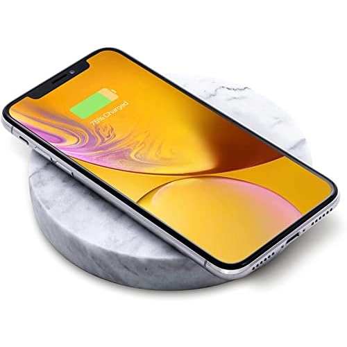 EINOVA Ladestein – Schnelles & Elegantes kabelloses Laden von Smartphones bis 10W, Qi Standard, für iPhone 12/11/11 Pro/XS/XS Max/8 Plus/AirPods Pro/Samsung Galaxy S20/S10, weißer Marmor