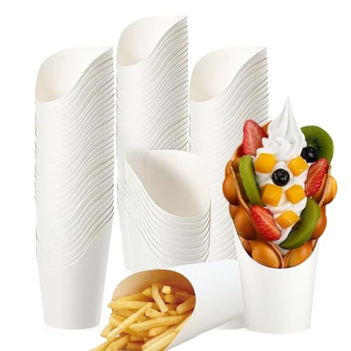 50 sacchetti per cialde con bolle, 14 oz per patatine fritte, sacchetti di carta kraft per bolle, per spuntini, patatine, cialde, popcorn (bianco)